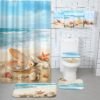 8 Pcs Summer Beach Shower Curtain Set Bathroom Decor Sea Ocean Waterproof Bathroom Accessories Shower Curtain Sets with Towels Carpet Bath Mat Toilet Rugs and 12 Hooks