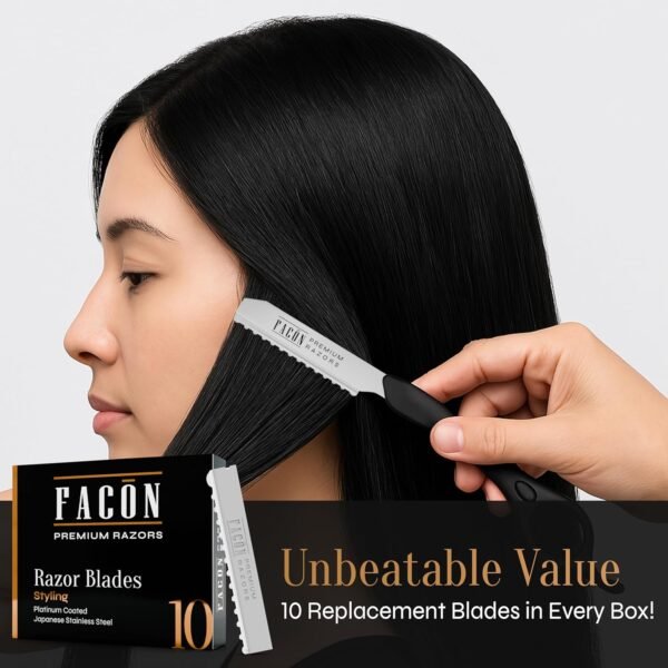 81VfxwOXqhL._SL1500_.jpg Facón Hair Razors for Cutting Hair - Professional Hair Styling Razor Kit with 11 Replacement Blades, Stainless Steel Hair Cutting Tool for Salon & Home, Premium Hair Thinning Texturizing Faether Razor