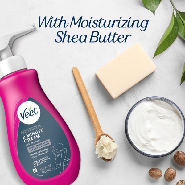 81VjED9iNgL._SL1500_.jpg VEET Professional 2 Minute Hair Removal Cream For All Skin Types with Shea Butter | Effective Full Bikini Hair Removal, Pubic Hair Removal Gel | Dermatologically Tested | 13.5 FL OZ Bottle w/Spatula