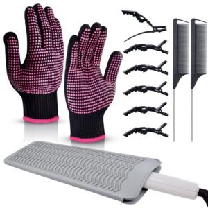 81Vl-t2yPlL._SL1500_.jpg MORGLES Heat Resistant Gloves, 2 Pcs Professional Heat Gloves for Hair Styling Silicone Hot Mat 6 Pcs Hair Clips and 2 Pcs Styling Comb for Curling Iron Wands Flat Iron