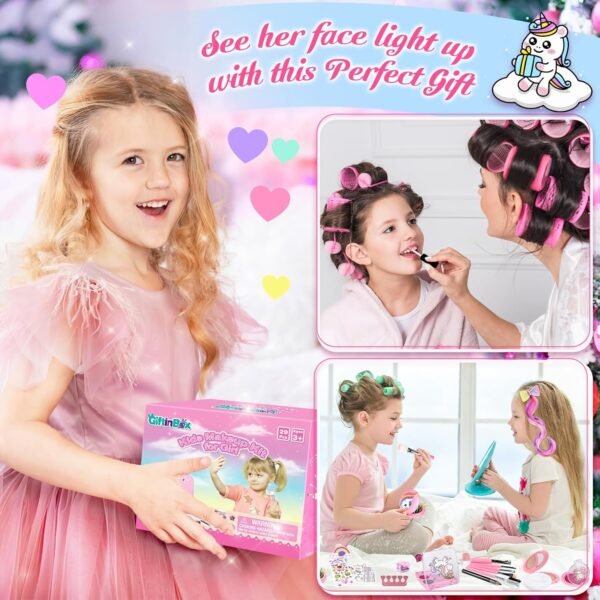 GIFTINBOX Kids Makeup Kit for Girl Toys, Washable Girls Makeup Kit for Kids with Unicorn Bag, Make Up for Toddler Princess Toys Christmas Birthday Gifts for Girls Age 3-12