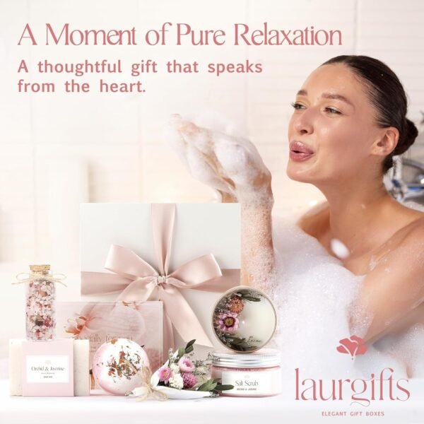 Orchid & Jasmine Spa Gift Baskets for Women – Scented Self Care Shower Essential - Elegant Kit for Mom, Wife, Sister, Friend - Body Bath Set - Aromatic Box for Occasions - Home Spa-Inspired