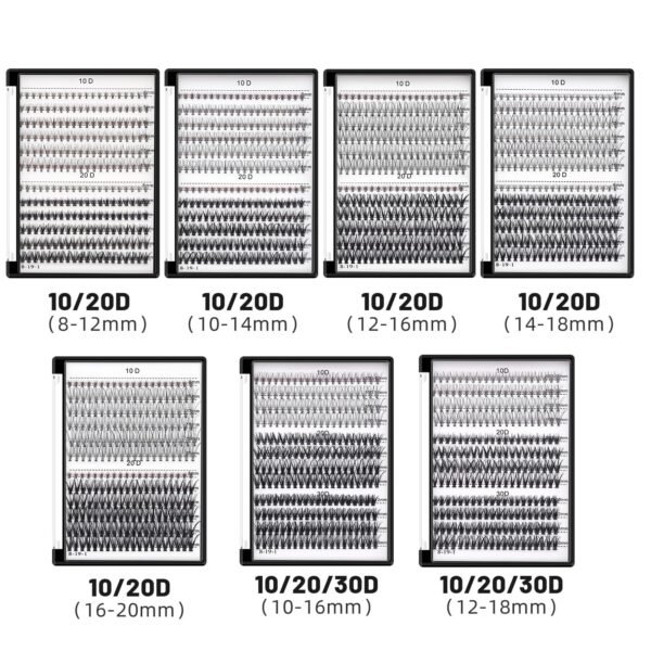 Bodermincer Lash Extension 240pcs C Curl 10D/20D Cluster 8/9/10/11/12mm,10/11/12/13/14mm,12/13/14/15/16mm Mixed Individual Cluster Lashes (10D+20D 8/9/10/11/12mm and Under Eyelashes)