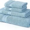 Modern Threads Trefoil Filigree 6-Piece 100% Cotton Towel Set – Reversible Yarn Dyed Jacquard – Includes 2 Bath Towels, 2 Hand Towels, 2 Washcloths – Absorbent, Quick Dry, Soft & Durable – Sky Blue
