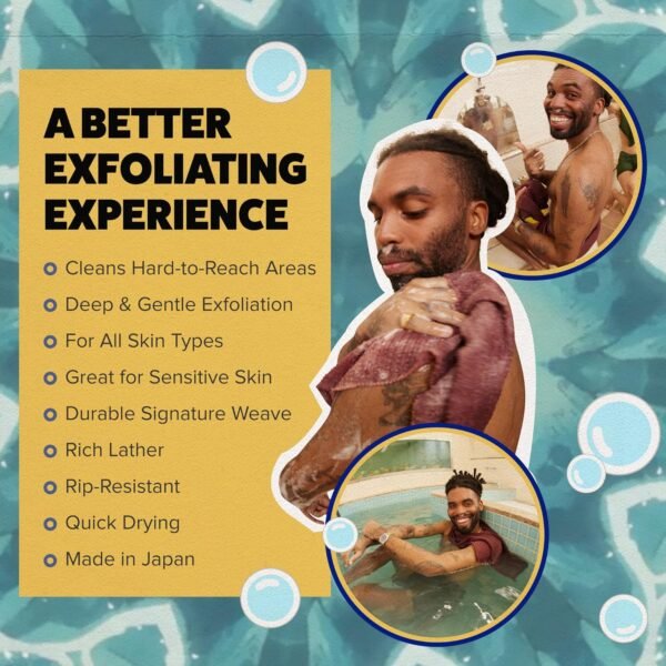 GOSHI Exfoliating Shower Towel - Rip-Resistant Exfoliating Washcloth for All Skin Types - Brick Red - Made in Japan