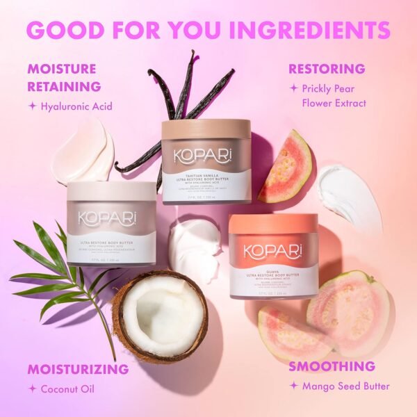 Kopari Ultra Restore Body Butter, Whipped Lightweight Formula, Hyaluronic Acid & Mango Seed Butter, Deep & Long-Lasting Moisture, Coconut 7.7 oz