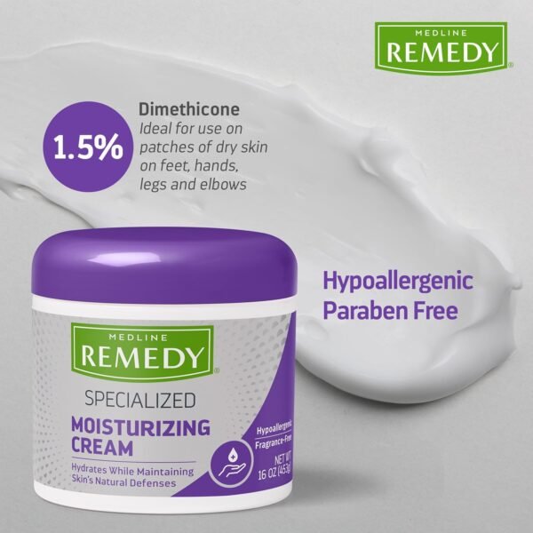 Medline Remedy Specialized Skin Cream, Fragrance-Free (16 oz), 1.5% Dimethicone, Nourishing Moisturizer for Dry Skin, Sulfate-Free, Paraben-free, Hypoallergenic Body Cream, Daily Lotion for Dry Skin