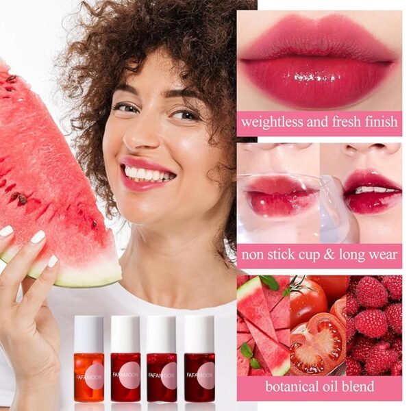 4 Colors Lip Tint Stain Set, Lip Stain Long Lasting Waterproof, Lightweight, Non-sticky, Transfer-Proof Lip Gloss, Matte Finish Korean Makeup, Multi-Use Lip and Cheek Tint
