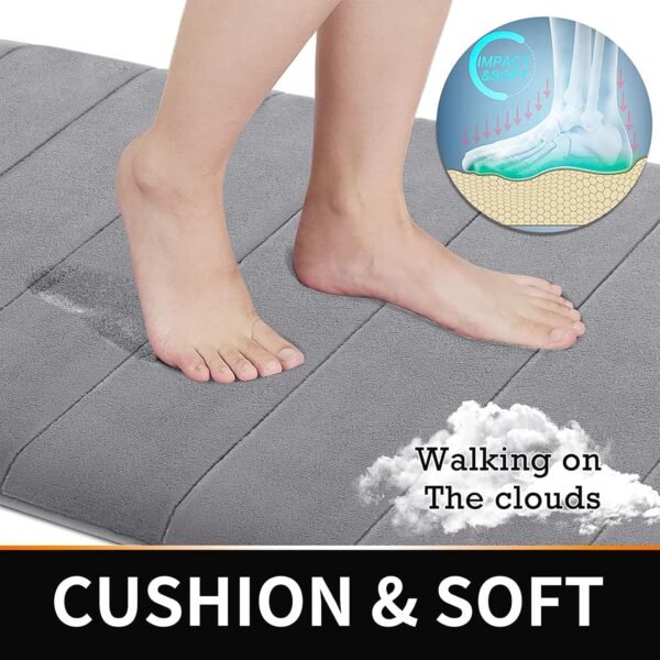 Yimobra Memory Foam Bath Mat Set 3 Pieces- Super Soft Absorbent Quick Dry Bathroom Rug Sets, Machine Washable Non Slip Floor Carpet for Tub Shower, Vanity & Toilet Base, Gray