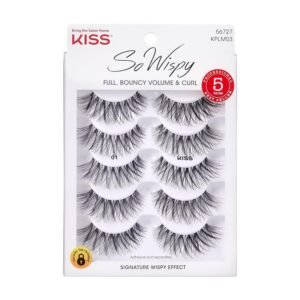 81XPUgWYbZL._SL1500_.jpg KISS So Wispy, False Eyelashes, 'Style #01', 14 mm, Includes 5 Pairs Of Lashes, Contact Lens Friendly, Easy to Apply, Reusable Strip Lashes, Multipack