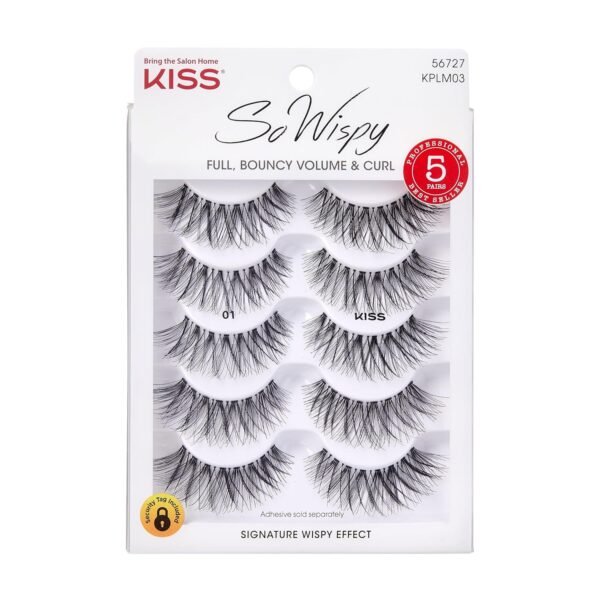 81XPUgWYbZL._SL1500_.jpg KISS So Wispy, False Eyelashes, 'Style #01', 14 mm, Includes 5 Pairs Of Lashes, Contact Lens Friendly, Easy to Apply, Reusable Strip Lashes, Multipack