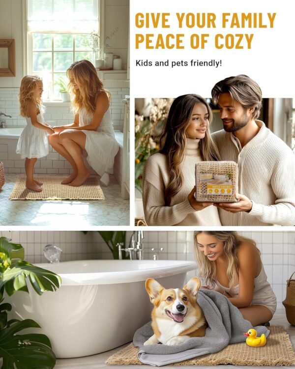 Large Waffle Bath Mat Set, Non Slip Bathroom Mat Set, Ultra Absorbent Bath Mats for Bathroom Decor, Extra Soft Floor Bathroom Rugs Sets 2 Piece, Washable Bath Rugs (20"×47" and 16"×24")