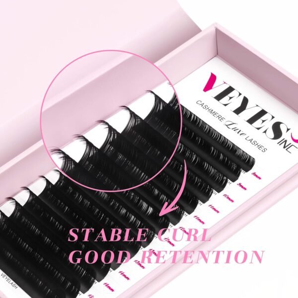 VEYES INC Cashmere Luxe Lashes - Tapered Tips Volume Lash Extension Trays B/C/CC/D/M/J Curl, 0.03-0.05, 8-17mm | Matte Black Professional Eyelash Supplies for Lash Techs (0.03 D 8-16mm)