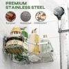 MAXIFFE 3 Pack Corner Shower Caddy with Soap Holder, Large Capacity Sturdy Easy Install No Drilling Stainless Steel Hold 40 LBS Shower Organizer Shelves Rack Storage for Family Renter Bathroom, Silver