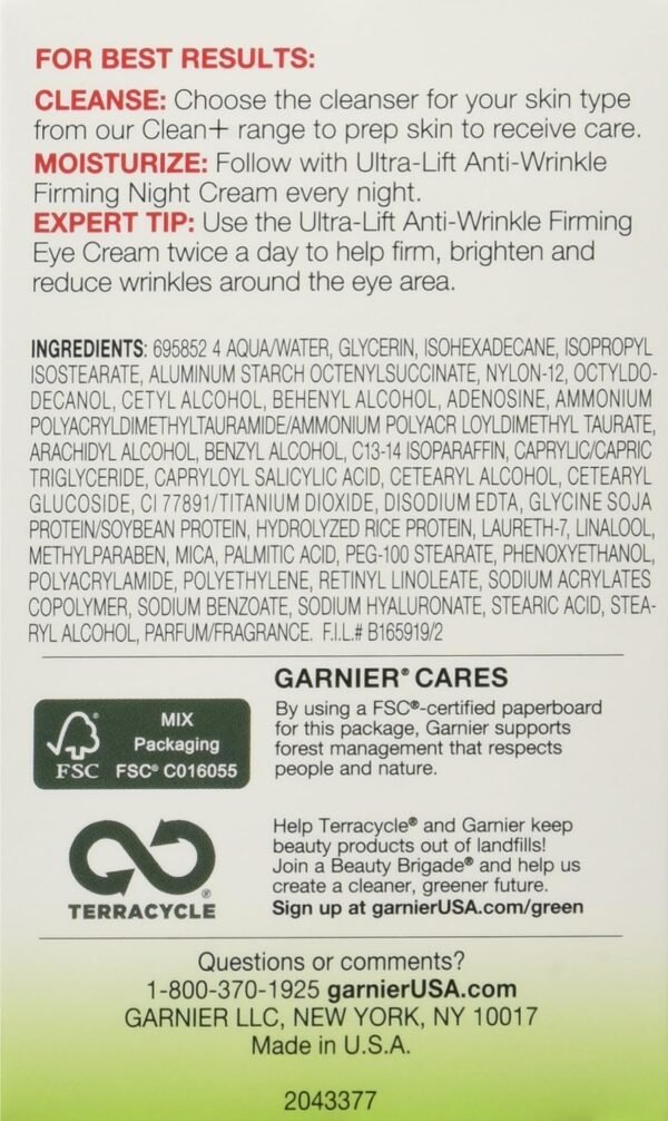 Garnier SkinActive Ultra-Lift Anti-Wrinkle Firming Night Cream, 1.7 oz.