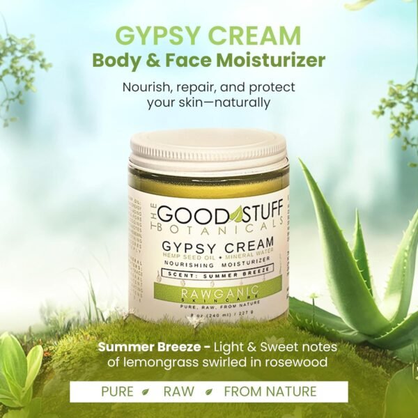 Gypsy Cream | Body and Face Moisturizer for Women | Body Cream for Dry Skin | Summer Breeze Body Lotion | Organic Hemp Oil & Hot Spring Water Facial Moisturizer - 8 oz