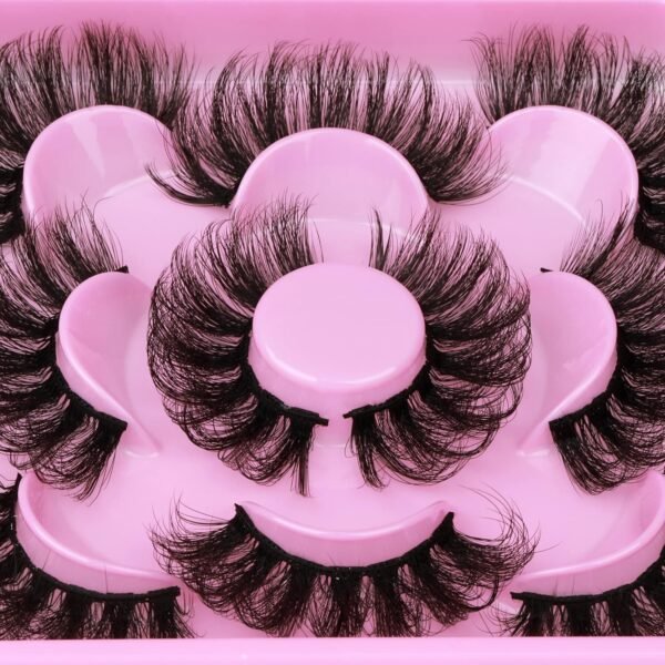 81XworYy0tL._SL1500_.jpg Focipeysa Dramatic Eyelashes Fluffy Faux Mink Lashes 22mm Long False Eyelashes D Curl Eyelashes that Look Like Extension 5 Pairs Pack