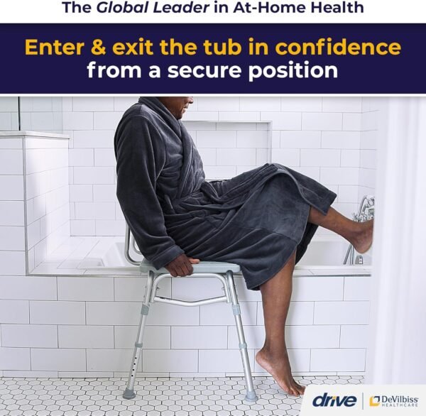 Drive Medical 12011KD-1 Tub Transfer Bench For Bathtub, Height Adjustable Shower Bench with Backrest, Shower Seat Shower Chair Bath Chair for Elderly, Seniors, Arm Support for Transfer, 400 Weight Cap