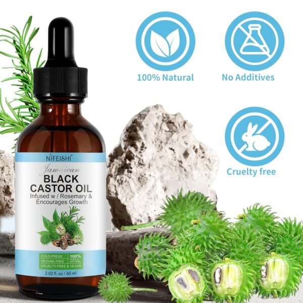 81Y8NzPv7L._SL1500_.jpg Organic Castor Oil, Pure Natural Jamaican Black Castor Oil Infused with Rosemary, Cold Pressed Glass Bottles, Boost Hair Growth for Thicker, Fuller Hair, Eyelashes & Eyebrows 2.02 fl oz