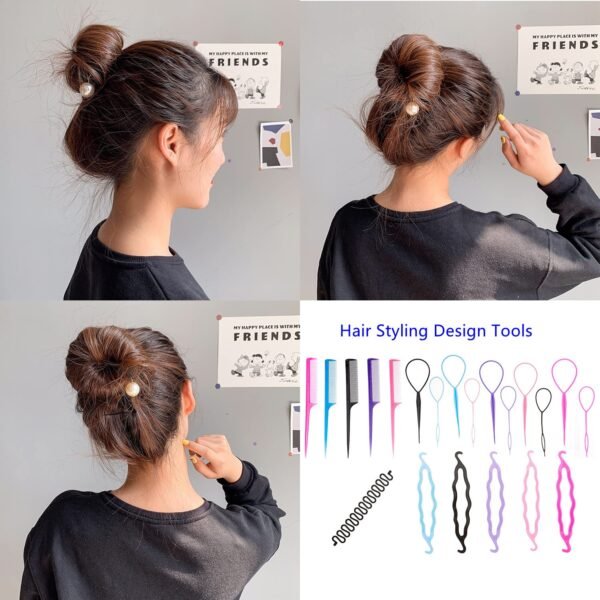 81YRWdCzRSL._SL1500_.jpg Hair Bun Maker Ponytail Makers, Hair Design Styling Tool Set Hair Braiding Tools, Topsy Tail Hair Styling Tool, Topsy Hair Tail Tool with Hair Combs, Hair Twist Styling Kit French Twist Braiding