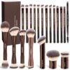 MAANGE 20 Pcs Makeup Brushes with Gift Box, Double-End Multi-functional Makeup Brushes for Blending Liquid Powder Concealer Cream Blush Buffe,CoffeeBrown