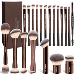 MAANGE 20 Pcs Makeup Brushes with Gift Box, Double-End Multi-functional Makeup Brushes for Blending Liquid Powder Concealer Cream Blush Buffe,CoffeeBrown