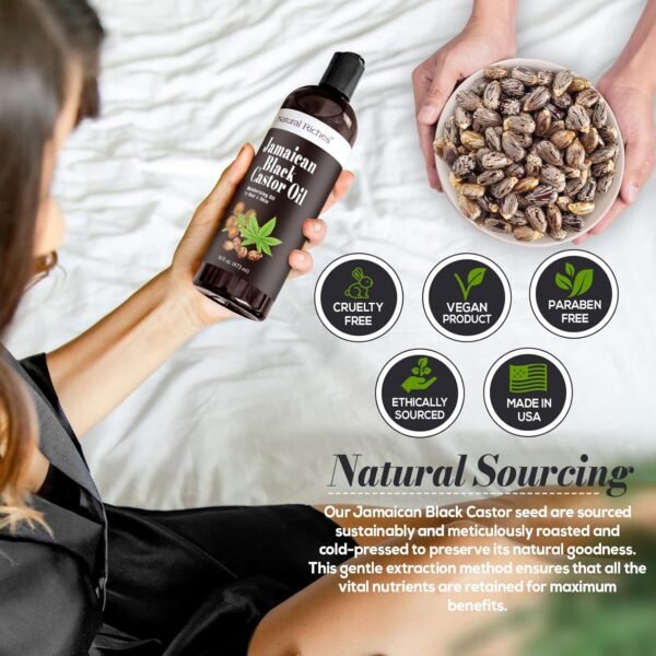 81Yg5RDV0KL._SL1500_.jpg Natural Riches Jamaican Black Castor Oil Pure Organic Cold Pressed for Hair Growth Skin Care for Dry Skin Conditioning Eyebrows Eyelashes Scalp and Nail Moisturizes & Repairs 16fl.oz.