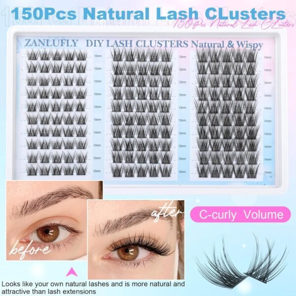 81Yh4qoVMpL._SL1500_.jpg Lash Clusters Wispy Eyelash Clusters Natural C-Curly Cluster Lashes zanlufly Wispy Individual Lashes 150Pcs Eyelash Extension 10 12 14MM DIY Lash Extensional Lash Clusters