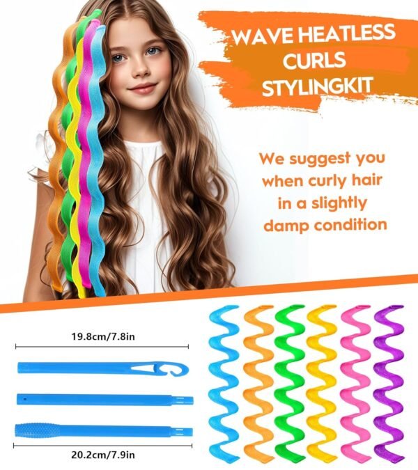 81Yho6ynacL._SL1500_.jpg 30 Pcs Heatless Hair Curlers Wave Curls Styling Kit with 2 Pcs Styling Hooks, No Heat Hair Curlers Heatless Wave Curlers for Women Girls Long Medium Short Hair (6 Colors, 55 cm/21.65 inch)