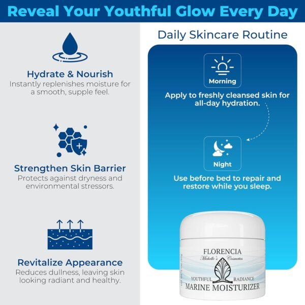 81Z94O5Dy8L._SL1500_.jpg Florencia Marine Moisturizer - Youthful Radiance Face & Neck Cream - Hydrating, Wrinkle-Reducing, Firming Cream with Hyaluronic Acid for Men & Women, 2 oz
