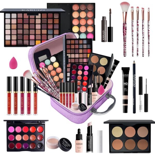 All in One Makeup Kit,Makeup Kit for Women, Teens and Girls, All-in-One Set with Eyeshadow Palettes, Lipsticks, Brushes, Storage Bag,Makeup gift set girls makeup sets ages 8-12 (Purple)
