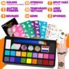 Face Painting Kit for Kids - 20 Colors Water Based Non-Toxic Paint With Stencils & Brushes - Professional Body Makeup Kit for Parties, Birthdays, Halloween