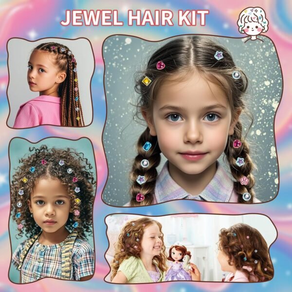 Hair Gem Stamper Kit, Bling Hair Jewels for Girls Toys, Hair Styling Tool with Reusable Shining Diamonds, Birthday Gifts Toys for Girls