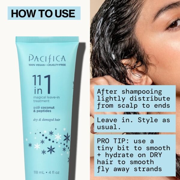 Pacifica Leave In Conditioner - 11 in 1 Magical Hair Treatment - Strengthen & Repair Damaged Hair - Deep Conditioning for Dry Hair Adds Shine & Anti-Frizz for Straight, Wavy & Curly Hair Care, Vegan