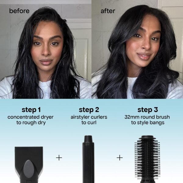 81ZyD1JL8bL._AC_SL1500_.jpg BONDIBOOST 6-in-1 Everlast Airstyler System - Wet to Dry Hair Styler, Hair Dryer Brush with Curlers, Round Brushes, Dryer & Concentrator Attachments, Versatile Heat & Airflow Settings + All Hair Types