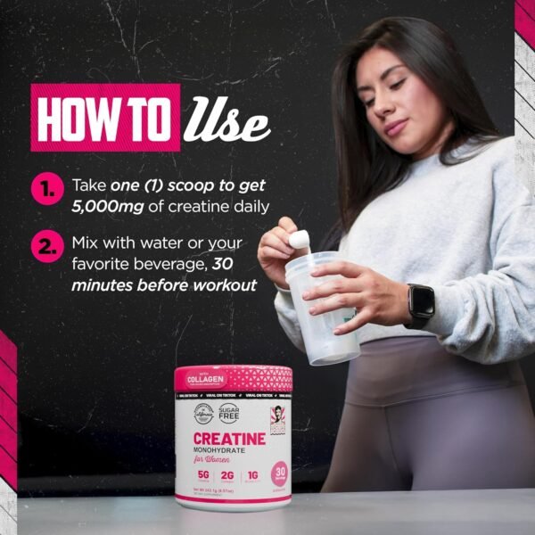 Old School Labs 5000mg Creatine Monohydrate Powder, Optimized Creatine for Women +2000mg Collagen +1g BCAA 2:1:1 Supports Lean Muscles & Recovery, Energy & Stamina - Made in USA, 30 Servings