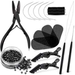 81a2yc8jdjL._SL1500_.jpg NEWISHTOOL Hair Extension Tool Kit - Silicone Micro Beads, Stainless Steel Beads Plier, Metal Bead Threader and Needle Pulling Hook for Beading Hair Extensions, Girls Cosplay Party Hair Styling Tool