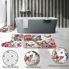4-Piece Butterfly Floral Shower Curtain Set Colorful Butterfly Bathroom Set with Shower Curtain and Rugs, High-End Design Bath Curtain with Hooks for Home Decor