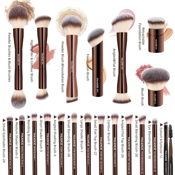 MAANGE 20 Pcs Makeup Brushes with Gift Box, Double-End Multi-functional Makeup Brushes for Blending Liquid Powder Concealer Cream Blush Buffe,CoffeeBrown