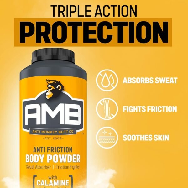 Anti Monkey Butt Body Powder for Women & Men - Anti-Chafing & Anti-Itch Foot Powder with Calamine - Absorbs Sweat & Fights Friction for Thighs, Arms, Chest - Talc-Free Hypoallergenic Formula - 8 oz