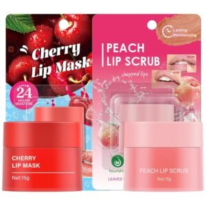 81acdMoxrYL._SL1500_.jpg Cherry Lip Mask+Peach Lip Scrub for Women Dry, Cracked and Dark Lips – Lip Scrubber Exfoliator and Organic Lip Scrubs Exfoliator and Moisturizer with Lip Brush – Vegan, Cruelty-Free Lip Care Products