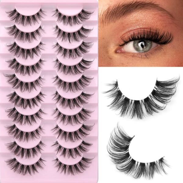 81akJiN-oDL._SL1456_.jpg False Eyelashes Clear Band Natural Lashes Wispy Cat Eye 15mm Russian D-Curl Lashes Extension Strip Eyelashes Pack by Kiromiro