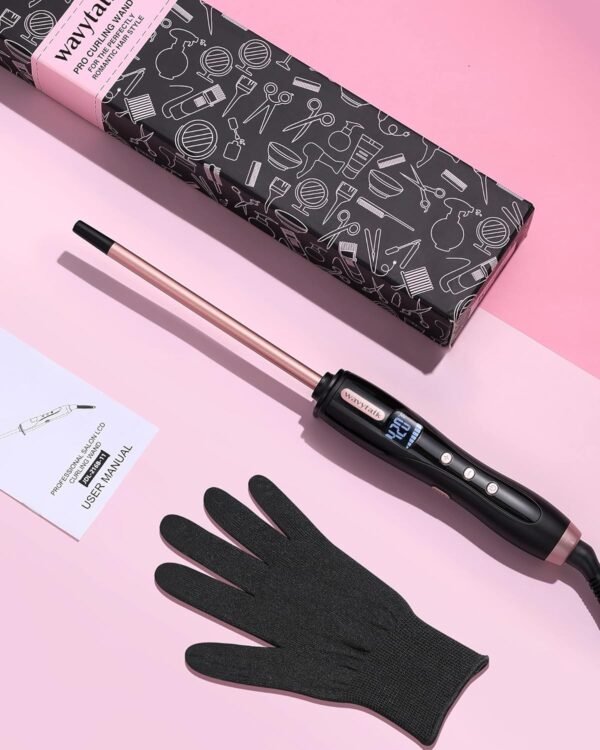 81aoPtk3JyL._AC_SL1500_.jpg Wavytalk 3/8 Inch Small Curling Iron Wand for Short & Long Hair, Ceramic Barrel with Adjustable Temperature, Heat Resistant Glove Included (Rose Pink)