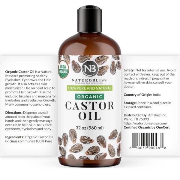 81aqqBC4SpL._SL1500_.jpg NaturoBliss Organic Castor Oil 100% Pure and Natural Premium Grade for Hair Growth, Eyelashes and Eyebrows - Carrier Oil - Hair and Body - Expeller-Pressed & Hexane-Free (32 Fl Oz)