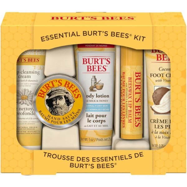81b64QMp7vL._SL1500_.jpg Burt's Bees Gifts Ideas - Essential Everyday Beauty Set, 5 Travel Size Products - Deep Cleansing Cream, Hand Salve, Body Lotion, Foot Cream and Lip Balm