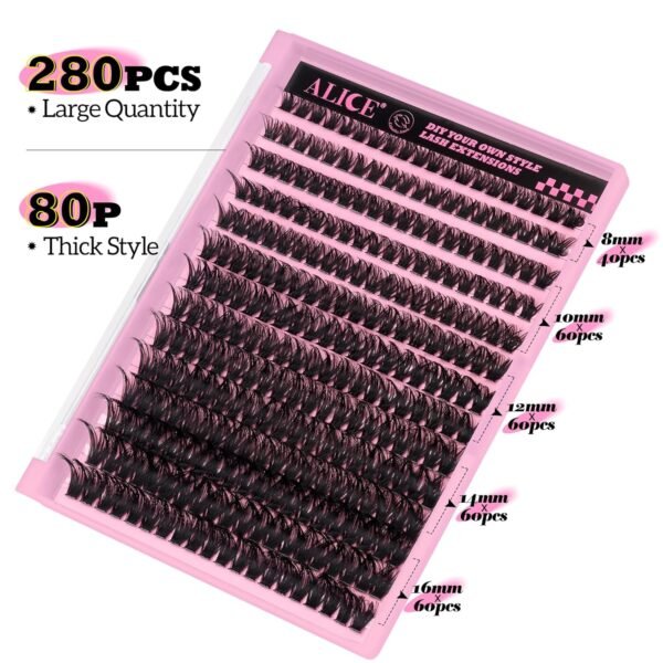 81bBbFcp-8L._SL1500_.jpg 280Pcs Wispy Individual Lashes DIY Eyelash Extensions 8-16MM D-Curly Lash Extensions Lash Clusters 80D Cluster Eyelashes DIY at Home by ALICE