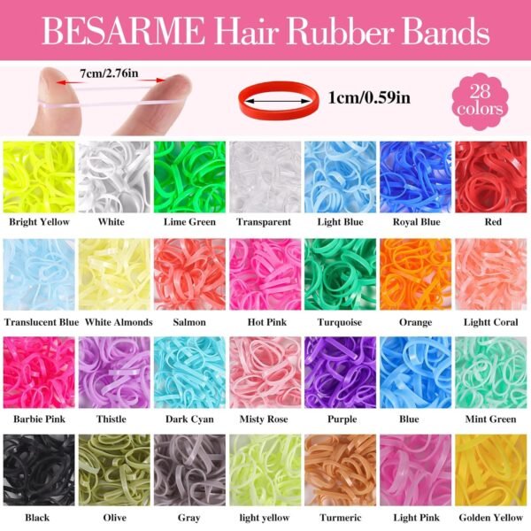 28 Colors Rubber Bands with 8 Hair Styling Tools, 1500 Pcs Colorful Elastic Ties Small Rubber Bands Baby Toddler Ties for Girls Hair Accessories Christmas Gifts