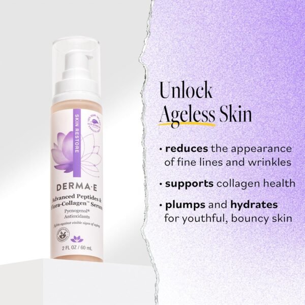 81bEEN61SL._SL1500_.jpg DERMA E Advanced Peptides and Vegan Flora-Collagen Serum – Double Action Collagen Face Cream with Peptide Complex – Intensely Hydrating Serum for Lines, Wrinkles and Redness, 2 oz