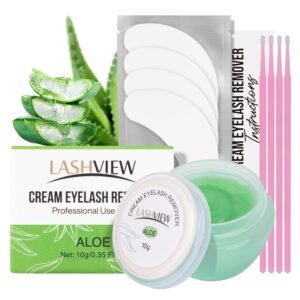 81bJAevWOOL._SL1500_.jpg LASHVIEW Eyelash Extension Remover Cream Gentle Aloe Vera Formula, Lash Removal Kit with Eye Patches & Cotton Swabs(10g)