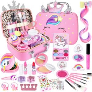 GIFTINBOX Kids Makeup Kit for Girl Toys, Washable Girls Makeup Kit for Kids with Unicorn Bag, Make Up for Toddler Princess Toys Christmas Birthday Gifts for Girls Age 3-12
